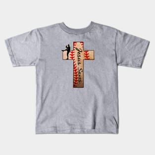 Jesus Saves Baseball Pitcher Christian Cross Kids T-Shirt